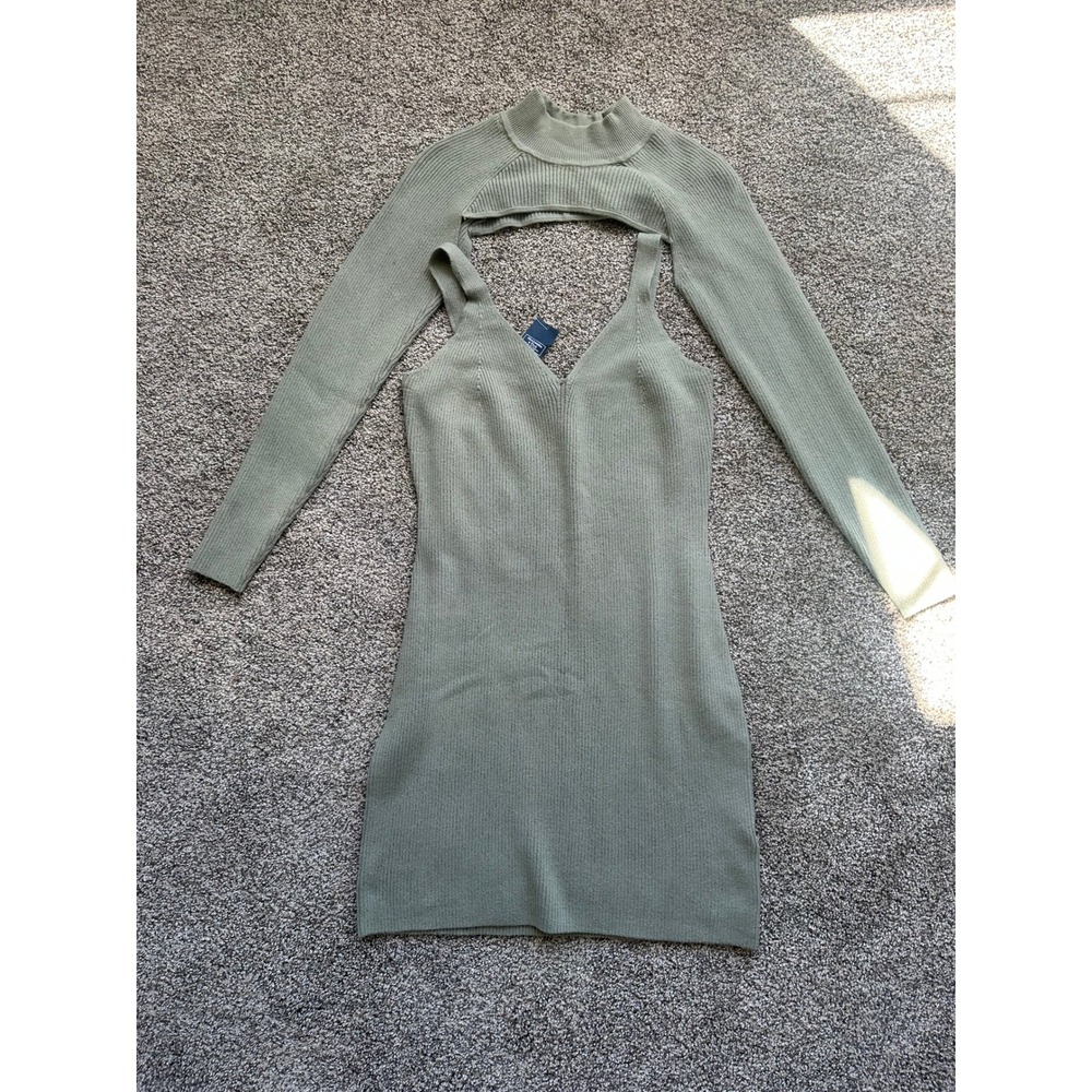 Abercrombie & Fitch 2 Piece Ribbed Sweater Dress & Mock Neck Shrug Set Green L